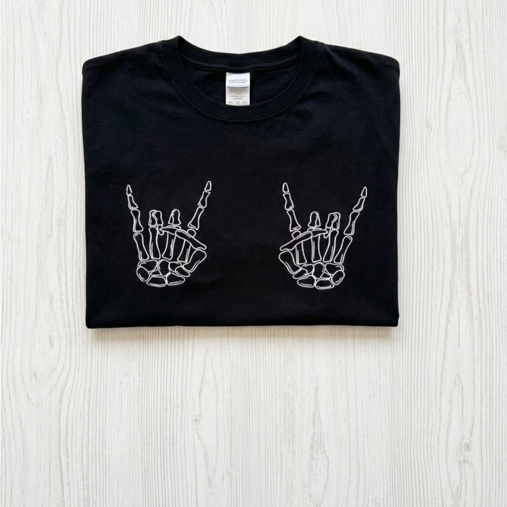 Black Short Sleeve Tee with Skeleton Hand Graphic